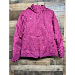 Obermeyer Teen XL Ski Jacket Pink Celestial Moon Star Print Insulated Hooded
